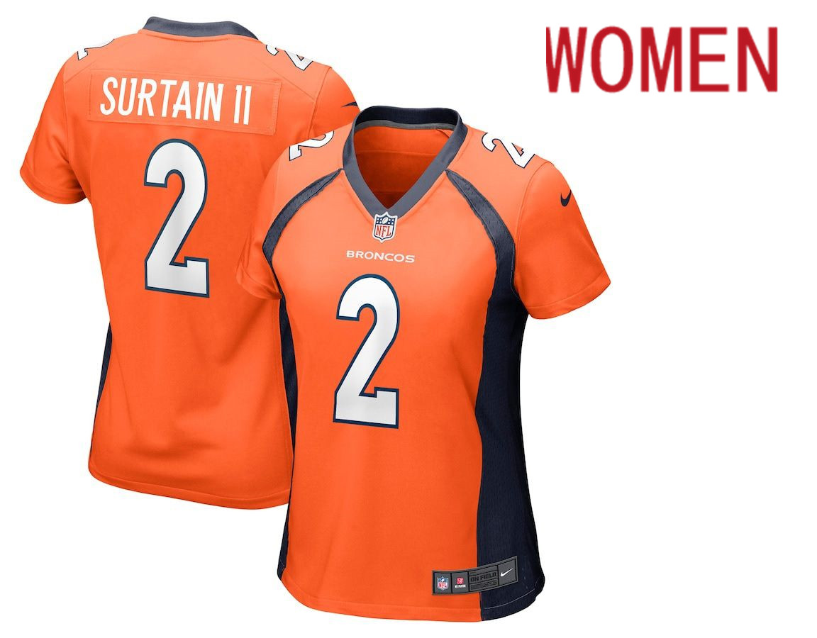 Women Denver Broncos 2 Patrick Surtain II Orange Nike Game NFL Jersey